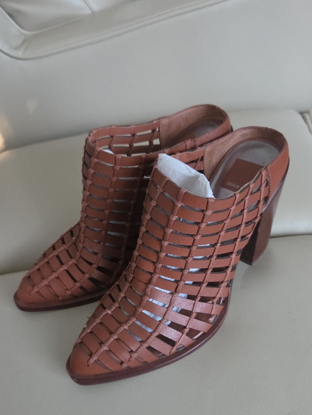 Dolce Vita Woven Leather Mule Heels in Cognac Size 8